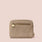 Petite Pochette compact suede travel case with gold zipper detailing and exterior zip pocket.